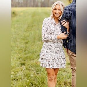 Floral Ruffle Long-Sleeve Mini Dress